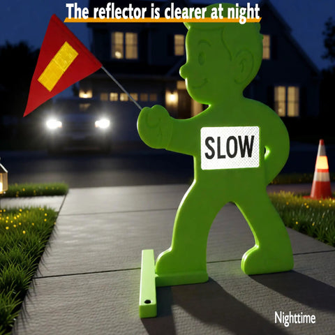 Kid Alert Street Safety Sign 31 Inch Green Caution Sign For Neighborhoods And Schools with Reflective Slow Sticker at Night