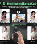 Flawless 1080p USB Webcam Featuring Built In Noise Reducing Mic And Tri Color Adjustable Ring Light with remote control and brightness adjustments.