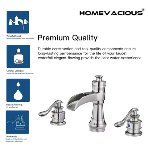 Matte Black Widespread Bathroom Faucet 8 Inch Centers With 2 Handles Waterfall Flow 3 Hole Farmhouse Vanity Sink Faucet