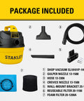 Package contents for One Gallon Wet And Dry Shop Vacuum With One Point Five Peak Horsepower And Sixty Cfm