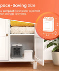 Powerful 1500W Portable Electric Ceramic Space Heater with Adjustable Thermostat fitting in white cabinet for small spaces