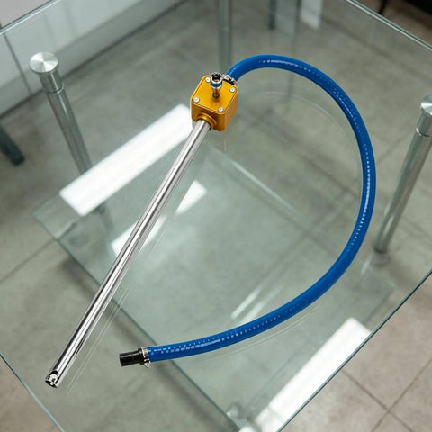 Heavy Duty Electric Drill Oil Transfer Pump With Aluminum Alloy Anti Rust Pipe Pro Grade Fluid Transfer Attachment For Auto Shops And Industrial Gear Handles Viscous Oil And Water Like A Boss Universal Handle, blue hose