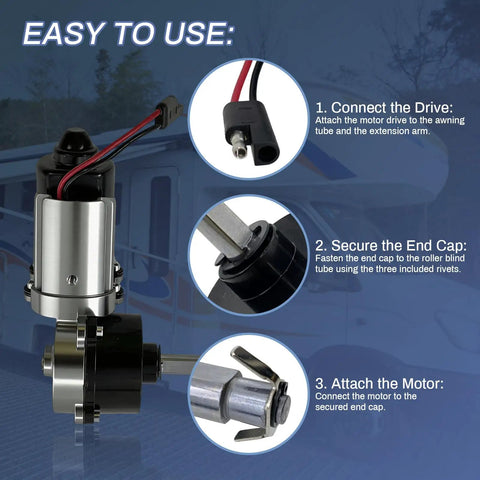 RV Awning Motor Drive Repair Kit For 9200 Series Awnings Replacement Parts 3317084.000U diagram showing motor drive steps