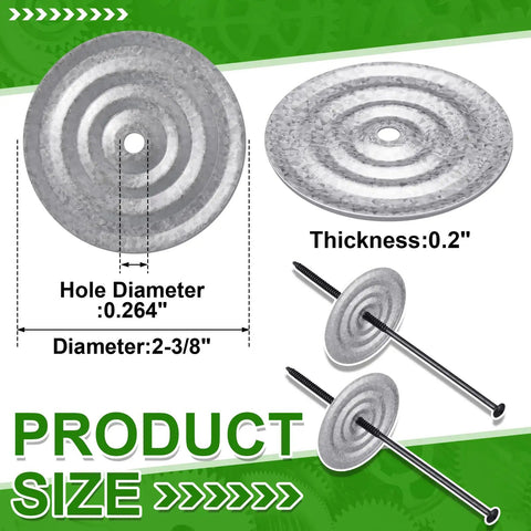 Premium Grade 3 Inch Roofing Insulation Barbed Plates Galvanized Metal Fasteners Corrosion Resistant for Steel and Wood Deck Systems, showing size details.