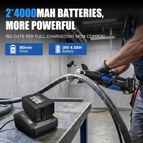Beefy 2 Inch Electric Hydraulic Cable Cutter For Industrial Electricians Heavy Duty Cutter That Handles 1000 MCM Copper And 1250 MCM Aluminum Not For ACSR Steel Wire Rope Or Live Wires, 18V batteries
