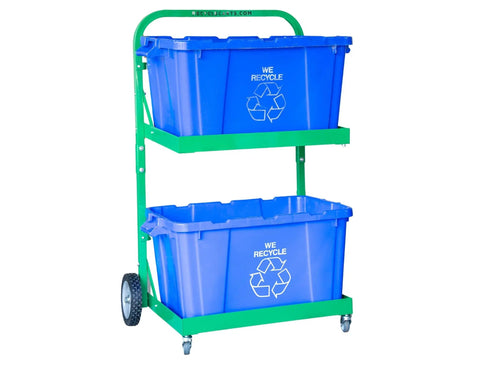 Tough As Nails Heavy Duty Recycle Bin Cart With Aluminum Frame And Stainless Steel Hardware Manages Four Hundred Pounds For No Sweat Weekly Trash Day Collection with blue recycling bins.