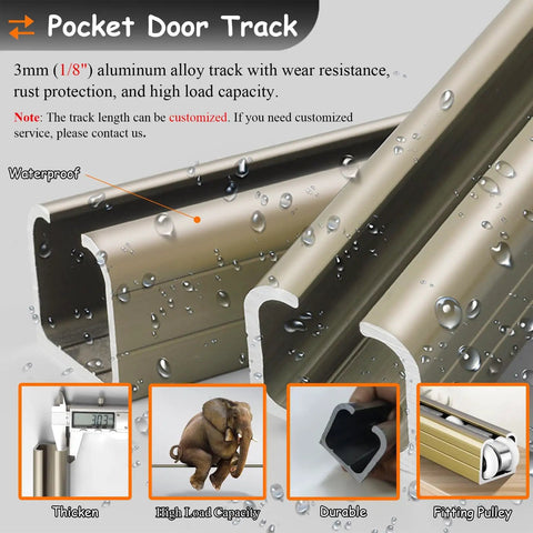 Heavy Duty Sliding Barn Door Track System With Silent Steel Nylon Rollers, Adjustable Length Hardware Kit For Wardrobes, close-up of aluminum track showing water resistance.