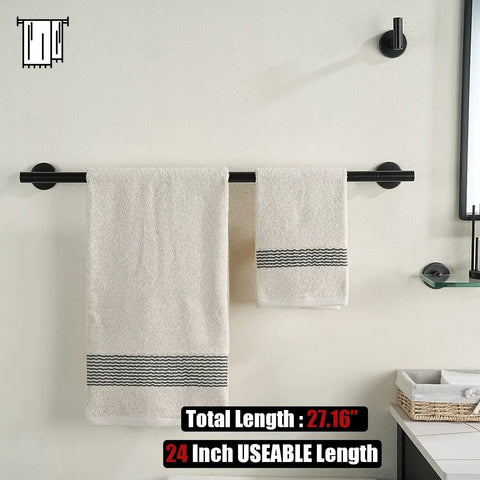 Oil Rubbed Bronze Bathroom Hardware Set Five Piece Bath Accessories With Wall Mount Includes 24 Inch Towel Bar on wall