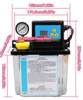 Front view of 2L CNC Lubrication Pump Kit with Electromagnetic Automatic Oil Pump System for CNC Machine Tools, dimensions shown