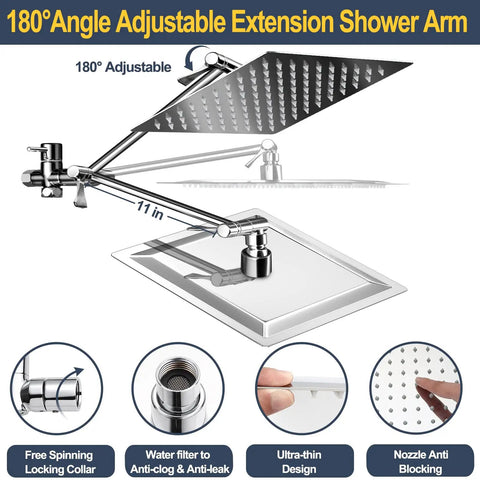 10 Inch Rainfall Shower Head And Handheld Combo With High Pressure Air Boosted Water Flow Adjustable Extension Arm
