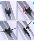 Plastic Zip Tie Mounting Blocks 25 Pack For 15 And 40 Series Aluminum T Slot Extrusions Drop In Base Mounts For Easy Cable Management On 3D Printers Routers DIY And CNC Machines black plastic block on aluminum T-slot with zip tie