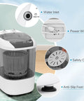 Super Duper Handy Portable Mini Washing Machine With Five Point Five Lbs Capacity And Quick Spin Tub, No Sweat Semi Auto Compact Laundry Washer For Tight Dorm Rooms And RV Weekend Getaways, Chill Grey Vibe features water inlet, power wire, safety cover, and anti-slip foot pads.