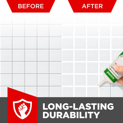 Before and after of White Tile Grout Repair XL Odorless Fast Drying Grout Filler For Bathroom And Kitchen 14.12 Oz 400 G