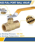 Heavy Duty 3/4 Inch Full Port Brass Ball Valve 600 WOG FNPT FIP Threaded For Air Water Oil Plumbing 5 Pack With Yellow Handle Lead Free Brass