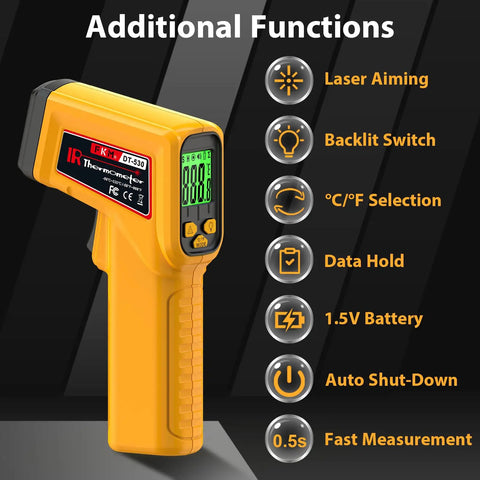 Infrared No Contact Temperature Gun For Cooking And DIY Laser Thermometer For Grilling Fryers Candy Making And Pool Spa Care Reads Surface Temps From Minus 58 To 986 Degrees Fahrenheit Not For Human Or Animal Use, yellow handheld digital display
