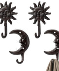 Solid As A Rock Vintage Cast Iron Sun Moon Wall Hooks Heavy Duty Decorative Hanging Hangers for Coats Scarves Bags Towels Keys