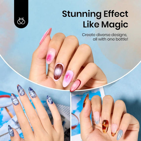Blooming Gel Nail Polish HEMA Free 20ml Kit with Nail Art Brush, marble and watercolor effects on nails, soak off UV