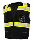 Rock Solid Ansi Class Two High Visibility Reflective Safety Vest With Ten Roomy Utility Pockets And Breathable Mesh Panels Built Different For Daily Job Site Grind featuring bold yellow reflective stripes and multiple pockets.