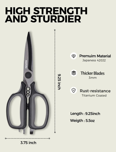 Heavy Duty All Purpose Kitchen Scissors With Ultra Sharp Blade And Power Curve Technology For Cutting Herbs Meat Packaging Cardboard And More Go To Ergonomic Durable Handles For Everyday Kitchen Tasks, 9.25 inch