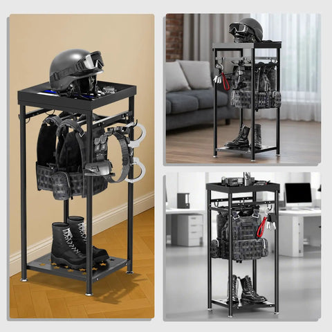 Heavy Duty Police Gear Stand With Four Strong Hangers For Handguns, Belts, Vests And Body Armor, Freestanding Tactical Gear Rack