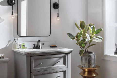 Elmhurst Two-Handle Centerset Bath Faucet In Oil Rubbed Bronze 3-Hole 4-Inch Install ADA Compliant WaterSense Labeled on modern vanity