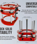 Adjustable Insert Plate Router Lift With Double Stainless Steel Support Rods For 64 To 66 Millimeter Trimming Machine Aluminum Under Table Base Hella Durable Badass Precision Woodworking Upgrade In Vibrant Red, showing side view with labeled dimensions.