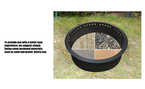 Smokeless Fire Pit Ring Insert Heavy Duty Steel Rim For DIY Fire Pits 40 Inch Outer 36 Inch Inner shown with base materials