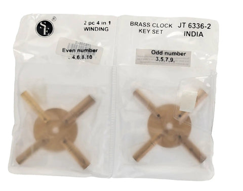 Universal 4 Prong Brass Clock Winding Key Set For Winding Vintage And Modern Clocks, 2 pack with odd and even number dials visible
