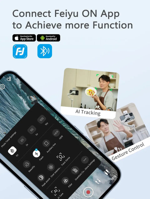 8.4 Inch Extendable Smartphone Gimbal With AI Tracking And Gesture Control displayed on screen with app icons