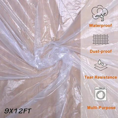 Clear Plastic Drop Cloths For Painting, 5 Pack 9x12 Feet Tarp Heavy Duty Waterproof Dustproof Tear Resistant Multi Purpose Cover