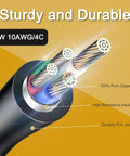 Close-up of exposed wires in 25 Foot EV Charger Adapter Cord 30 Amp Dryer Plug To 50 Amp RV Outlet NEMA 14-30P To 14-50R