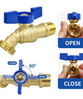 Real Deal Two Pack Brass Garden Hose Bib Featuring Quarter Turn Handle And Half By Three Quarter Inch Pipe Thread with blue handle