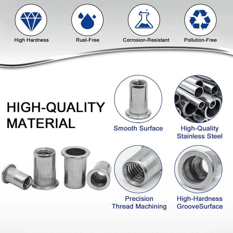 Rivet Nut Tool Kit Pro Grade With 430 Pcs Metric Rivet Nuts M3 M4 M5 M6 M8 Set showcasing high-quality stainless steel material