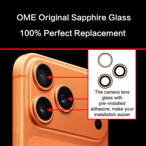 2 Pack Rear Camera Lens Glass Replacement For iPhone 17 Pro Max And 17 Pro With Pre Installed Adhesive displayed on phone