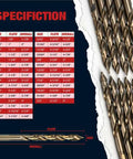 M35 Cobalt TiAlN Coated Stepped Point Drill Bit Set, 29 Pc, 1/16 to 1/2 Inch Increments, size chart and drill bit side view