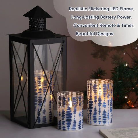 Blue Dots Flameless LED Candles In Glass Jars Set Of 3 With Remote Control showcasing realistic flicker and nightlight decor