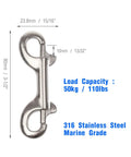 Double Ended Bolt Snap Hooks 3-1/2 Inch Marine Grade 316 Stainless Steel Scuba Diving Clips 50 kg Capacity with Measurements