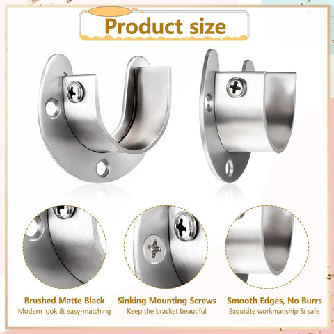 Beefy Heavy Duty Stainless Steel Closet Pole Sockets 20 Pack For 1-1/4 Inch Closet Rods U Shaped Rod Holders With Screws Wall Anchors End Caps Durable Curtain Rod Brackets For Closets And Wardrobes, product size