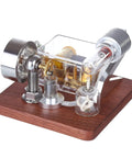 Hot Air Engine Model Kit With Rotating Mechanical Music Box For Science Experiments And Educational Fun, Cool Wooden Base