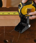 Heavy Duty Folding Hinges 2 Pack Self Locking 90 Degree Iron Hinges shown with tape measure and wood plank