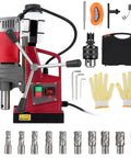 1450W Portable Magnetic Drill Press With 2922 Lbf Holding Power For Metal Surface 1.57 Inch Boring Diameter And 820 RPM Speed Includes 11 Pc Bits