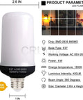 LED Flicker Flame Light Bulbs 4 Pack With Realistic Fire Flicker, E26 6W, Four Lighting Modes, product parameters chart