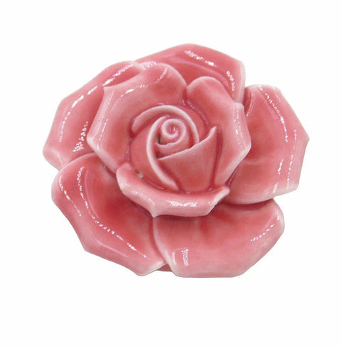 Two Pack Ceramic Vintage Floral Rose Drawer Knobs For Dresser Closet Kitchen Cupboard Includes Screws Pink Shiny Polished Finish 40mm Diameter By 34mm Height