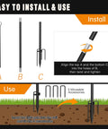 Easy installation guide for Outdoor String Light Poles 8.9-Foot Tall, 4 Pack with 5-prong stakes for garden and backyard setup.
