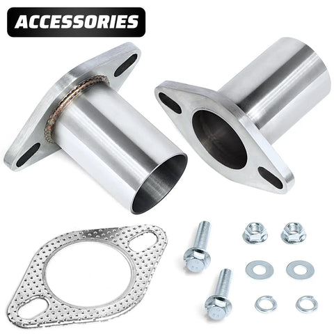 Universal 2 Inch ID To 2 Inch ID Exhaust Flange Repair Pipe Kit crafted from heavy duty 304 stainless steel with flange and bolts.