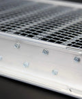 Close-up of Heavy Duty Aluminum Exterior Gable Louver Vent For Walls And Crawlspace, Weather Resistant Air Grille With Screen Mesh.