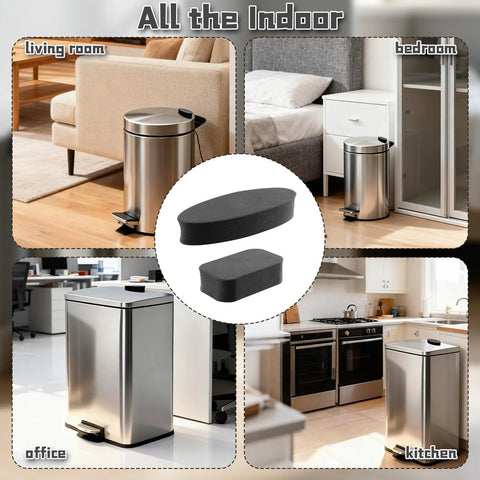 Six Pack Adhesive Trash Can Wall Guards No Drill Backing To Protect Walls From Scratches in various rooms with trash cans.