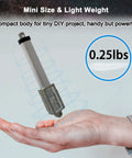 Person holding 12V Mini Electric Linear Actuator 3 Inch Stroke Beefy 188N 42lb Thrust 0.2 Inch Per Second Speed IP65 Waterproof Metal Actuator