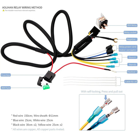 Beefed Up Waterproof Horn Button Switch Kit With 80A Relay And Wiring Harness For Trucks Cars Boats SUVs ATVs UTE