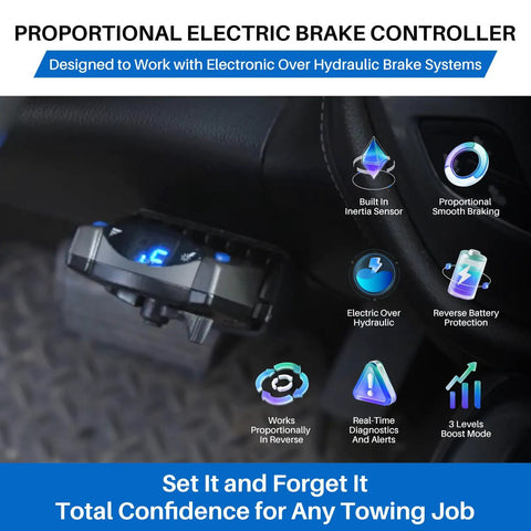 Proportional Electric Over Hydraulic Trailer Brake Controller Kit for 1-4 Axle Trailers with digital display installed in vehicle